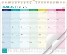 2026 Colorful Wall Calendar - 12 Months, Thick Paper, 15"x11.5", Hanging Hook