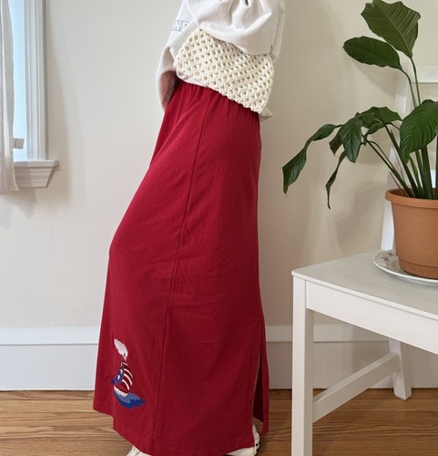 The Quacker Factory 100% Cotton Sailboat Embroidered Red Long Granny Skirt XS - Picture 7 of 10