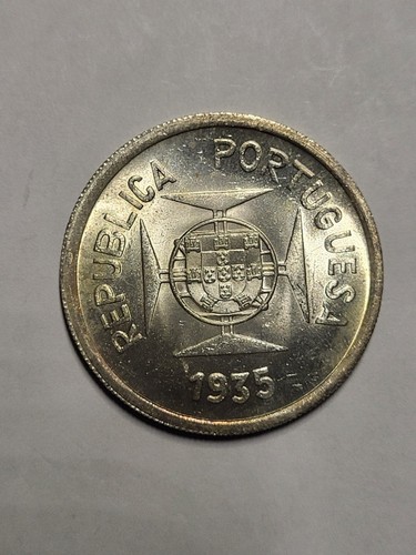 1935 PORTUGUESE INDIA RUPEE BRILLIANT UNCIRCULATED SILVER COIN