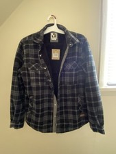 Voyager CHARCOAL Plush-backed Stretch-fleece 6-pocket Snapped PLAID JACKET Small