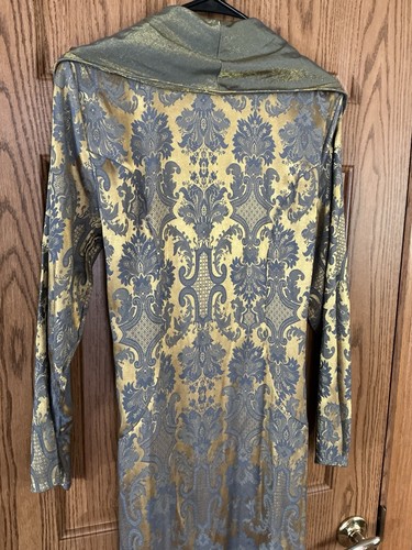 Vintage Victoria Secret Robe M/L Full Length Gold Shimmer/Blue Slate Damask VGUC - Picture 7 of 24