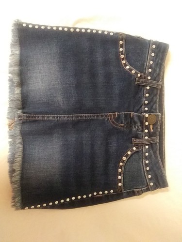 Justice Girls Studded Denim Skirt with Frayed Hem and Built-in Shorts Size 8