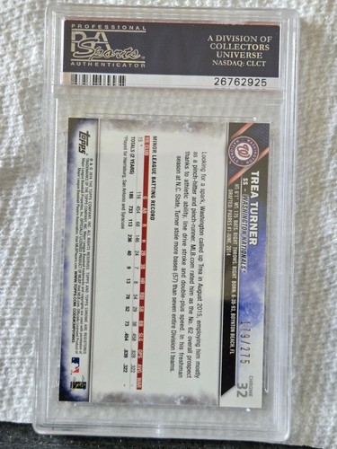 2016 Topps Chrome - Trea Turner #32 Purple Refractor /275 (RC) PSA 10 - Bild 2 von 2