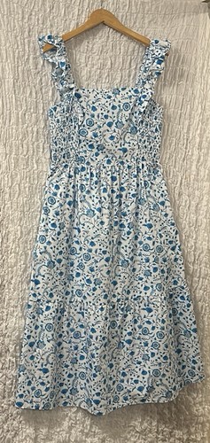 Draper James: Sommerkleid blau Paisley Baumwolle, Taschen, Größe: Large