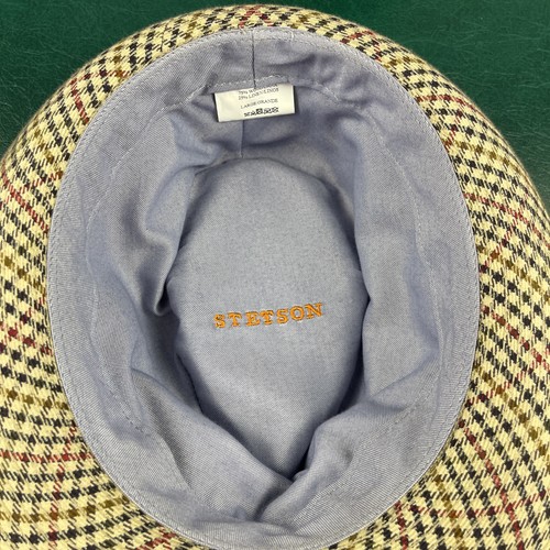 Cappello Stetson Fedora uomo grande a quadri lana lino logo ricamato classico - Foto 5 di 6
