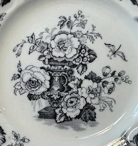 Antiker "AVON" Möbel Staffordshire schwarz Transfergeschirr Blumen Teller 8 7/8" - Bild 4 von 10