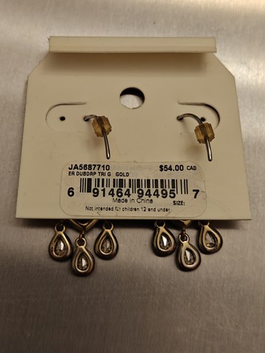 FOSSIL BRAND TEARDROP SMOKY TOPAZ GLASS EARRINGS WITH DANGLING STONES - Bild 4 von 13
