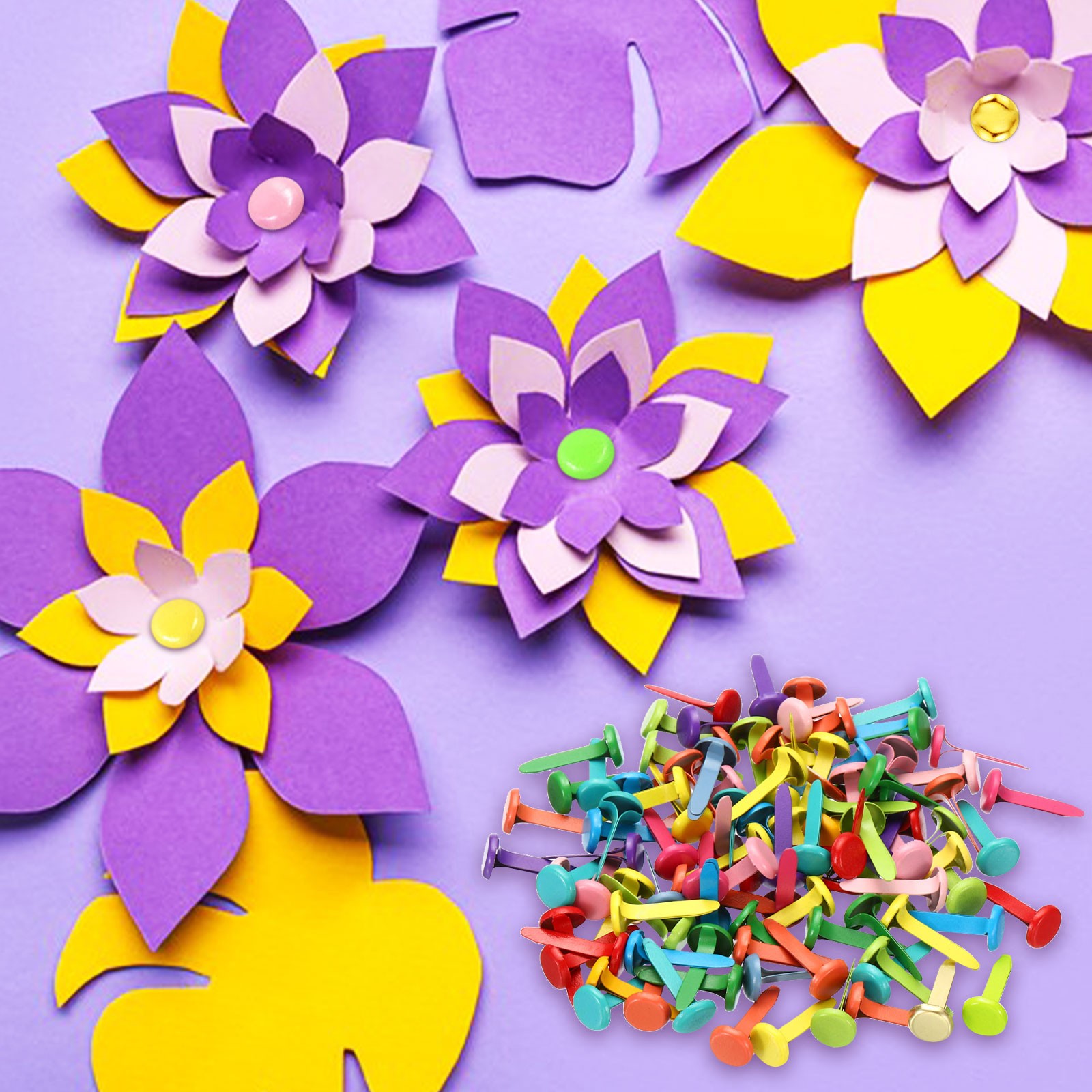 400 PCS Paper Brass Fasteners Colorful Split Pins Mini, Multicolor, 5 x 9 mm