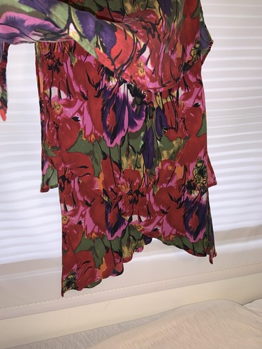 90s Y2K Asymmetrical Hem Chico’s Red Floral Maxi Skirt W/ Double split Size 2 - Picture 4 of 9