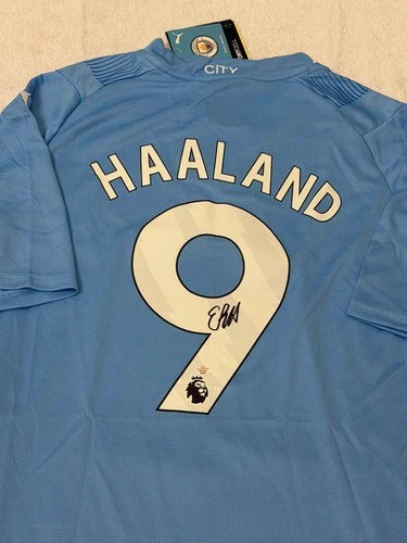Erling Haaland Signed Manchester City Pro Style Soccer Jersey with COA