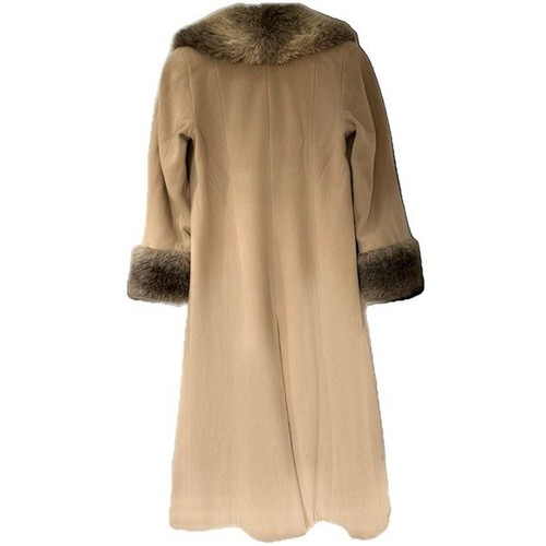 🧥 ALBERT NIPON Vintage Camel Wool Swing Coat Sz 10 Faux Fur Trim Old Money - Picture 2 of 14