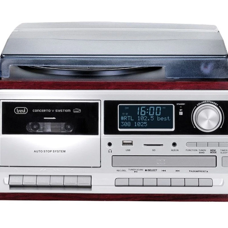Giradischi Stereo 33 45 78 Giri Legno Trevi TT 1072 DAB Bluetooth CD Cassette, fotografia 8 di 9