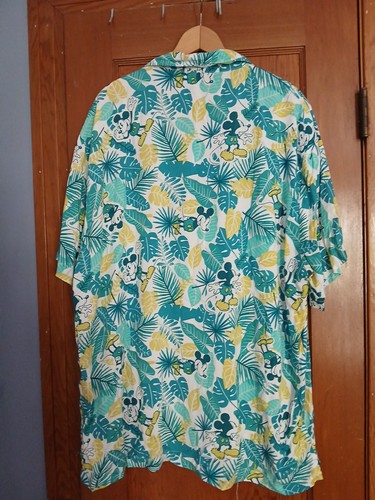 Chemise Disney Hawaïenne Homme 3XL Vert Mickey Mouse Floral Palmier Feuilles Aloha - Photo 3/9