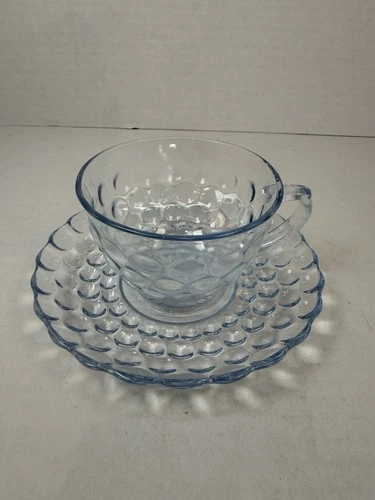 Anchor Hocking Light Sapphire Blue Bubble Cup And Saucer Depression Glass