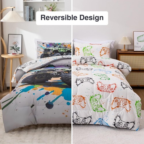 Boys Twin Size Off-Road Camo Racing Truck Print Bedding Comforter Set with Sh... - 第 4/9 張圖片