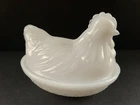 Vintage Milk Glass Hen On Nest Basket Hazel Atlas Candy Trinket Dish Farm 4.25”