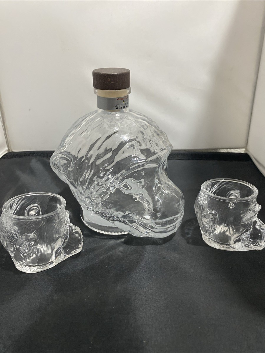 Monkey Head Vodka Bottle/Decanter &amp; 2 Monkey Shot Glasses Empty