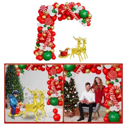 Xmas Balloons Decorations Xmas Balloon Garland Arch Kit Metallic Gold Green Red - Picture 9 of 11