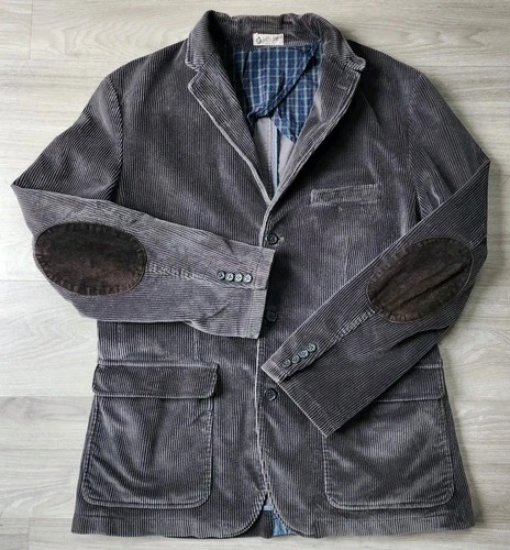 J Crew Corduroy Blazer Men's L Gray Holmes Elbow Patch Sportcoat Jacket Preppy - product listing photo