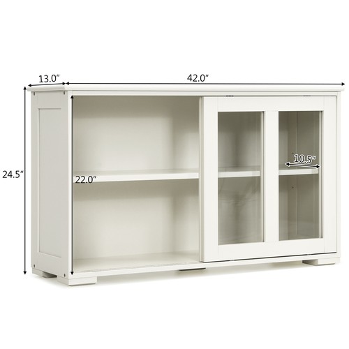 Storage Cabinet Sideboard Buffet Cupboard Glass Sliding Door Pantry Kitchen New - Picture 2 of 12