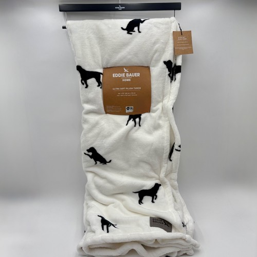 Eddie Bauer Home ultraweiche Plüschdecke weiß Labrador schwarz Hundemuster