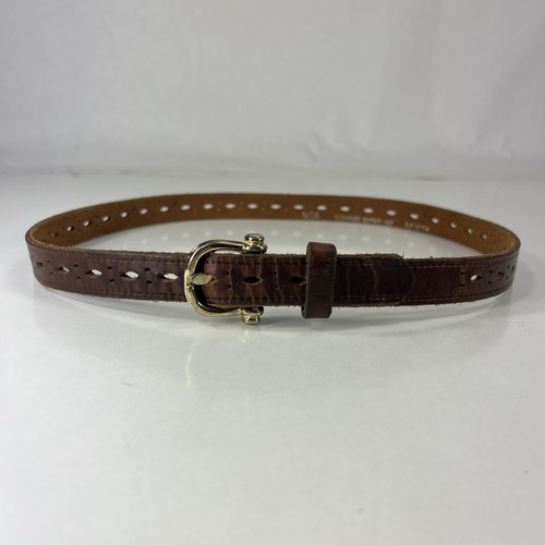Skinny Brown Punched Top Grain Cowhide Belt - Size 24 - Picture 2 of 8