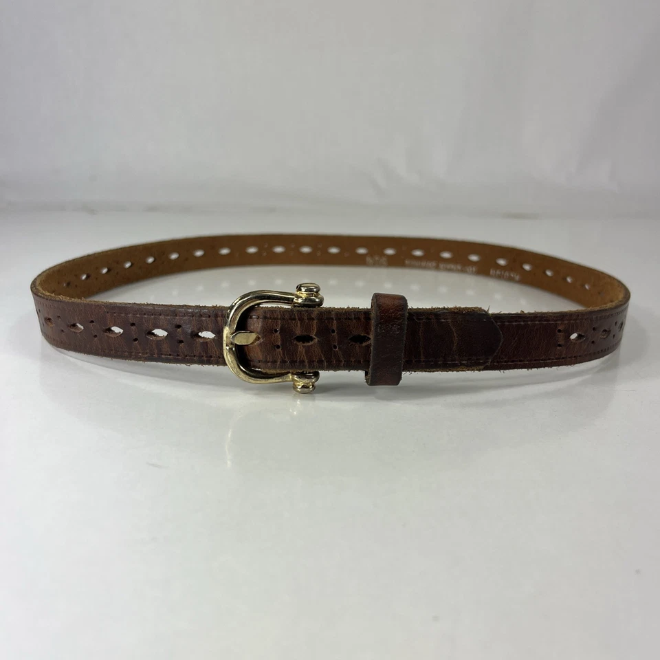 Cinturón de cuero de vaca de grano superior perforado marrón ajustado - talla 24 Foto 2 de 4