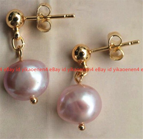 9-10MM HUGE Purple Freshwater Baroque Pearl Dangle Earring - Picture 5 of 12