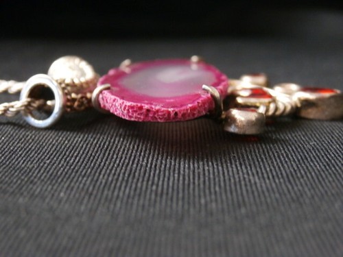 Vintage Sterling Silver Pink Agate and Ruby Southwestern Necklace. #1390 - Picture 5 of 9