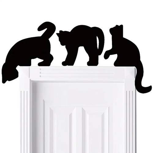 3pcs Playful Cat On The Door Frame Black Cat Door Toppers Door Frame Decor