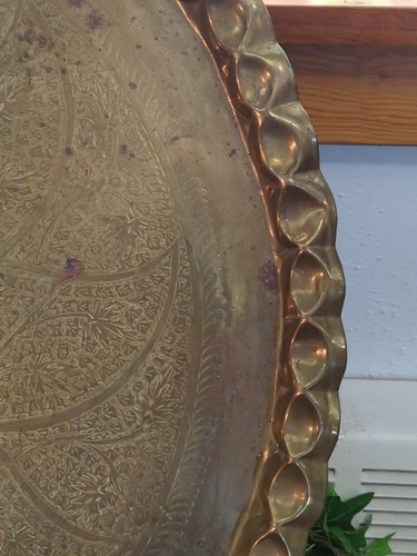 Mid Century Modern MCM Round Brass Asian Folding Platter Moroccan Table Vintage - Picture 20 of 23