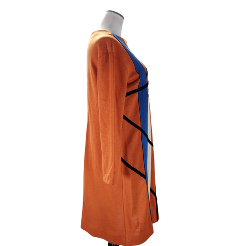 Vintage 60s GoGo Dress Size L Orange Mondrian Shift Wool Blend Knit Wearable Art - Picture 5 of 16