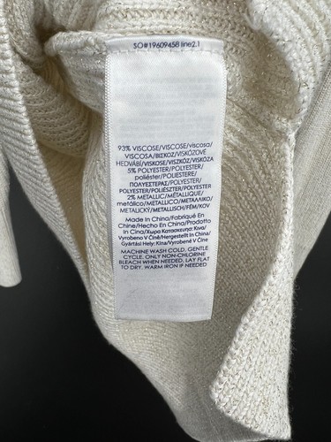 Chaps Sweater Womens Medium Ivory Metallic V-Neck Ribbed Pullover - Picture 4 of 8
