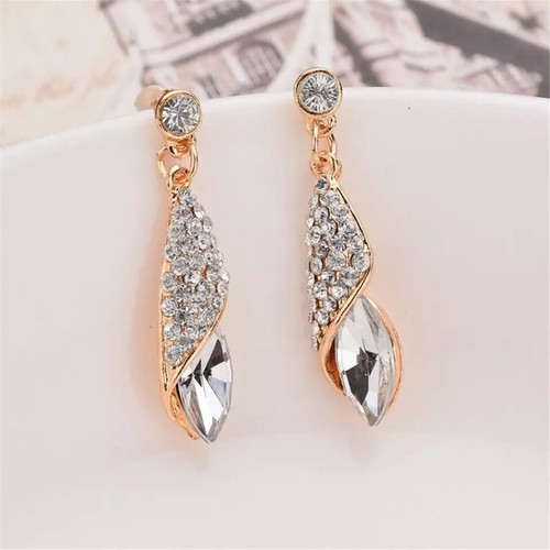 Vintage Gold-Plated Luxurious Geometric Crystal Long Water Drop Earrings Gifts - Picture 20 of 22