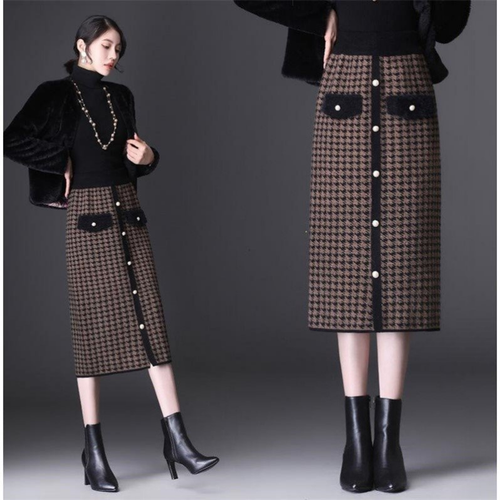 Falda Formal Dama Midi Tejida Cintura Alta Ajustada Bodycon Medio Vestido Oficina Cálido - Imagen 5 de 13