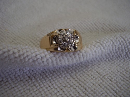 MENS 10K YELLOW GOLD 7 DIAMOND CLUSTER RING 4.8 GRAMS NOT SCRAP - Picture 3 of 5