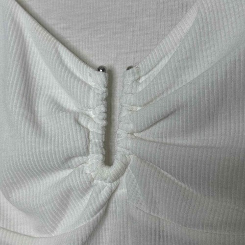 Revolve H:OURS Tabitha White Ribbed Long Sleeve U Ring Cropped Top S - Bild 5 von 10