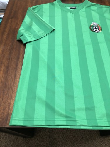 PRO EDGE Mexico Mens Size Large Short Sleeve Logo Green Striped Jersey World Cup - Picture 5 of 12