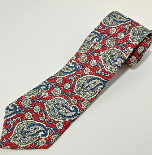 Oscar De La Renta Couture Men 100% Silk Red Blue Paisley Necktie Tie 56"L 3.50"W
