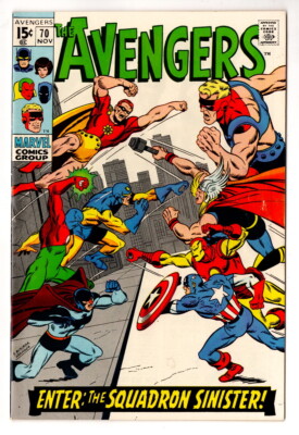 The Avengers #70, First Full App of the Squadron Sinister, Nov 1969,HIGHER GRADE