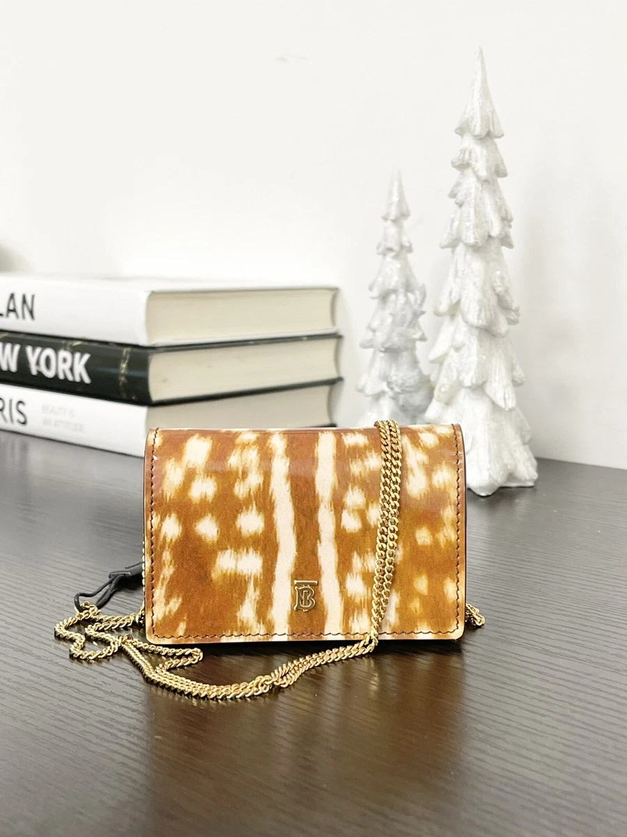 BURBERRY Small Deer Print Leather Crossbody Bag in Melt Brown