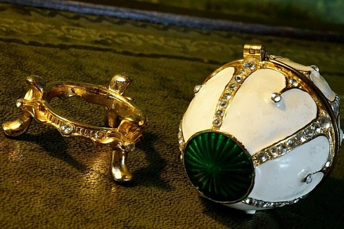 Vintage Hinged Cloisonne Jewelled Enamel Rhinestone Diamante Egg - Picture 2 of 11