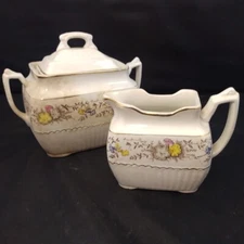 Vintage Floral Imperial China Dunn Bennett & Co. England Creamer & Biscuit Bowl