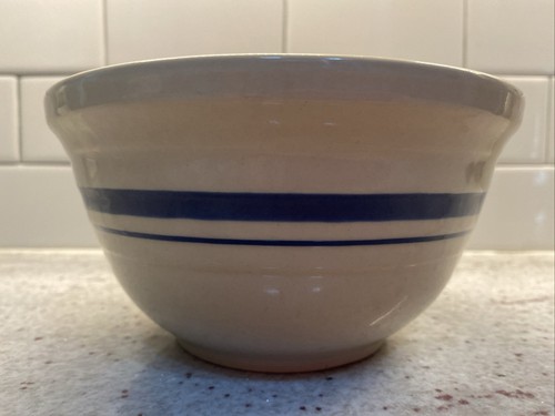 Cuenco mezclador Friendship Pottery rayas azules de 7" Roseville Ohio - Imagen 4 de 9