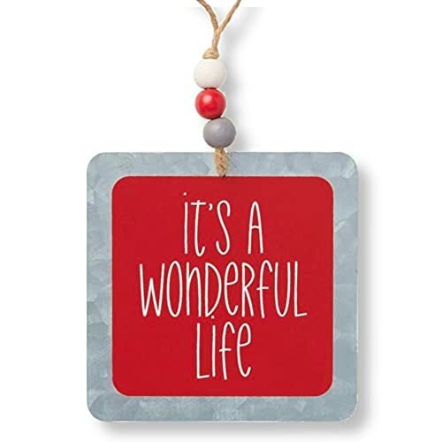 It's a Wonderful Life Ornament - Metal with Wood Bead Accent Christmas Red Tree - Picture 1 of 6