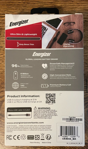 BRAND NEW Energizer MAX Power Bank 5000 mAh USB Universal Portable Charger Black - Picture 2 of 3