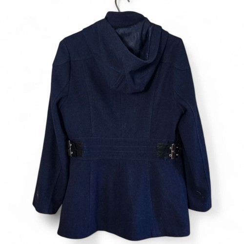 Guess Womens Hooded Navy Blue Coat Size S Winter Jacket Pea Coat - Picture 3 of 8