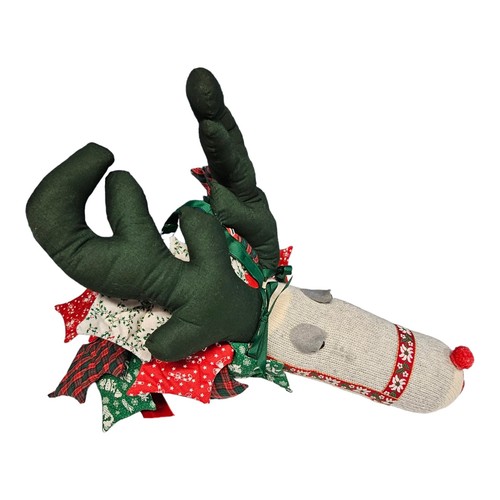 HAND MADE Reindeer Sock Monkey Wall Door CHRISTMAS DECORATION Sewn Antlers - Picture 2 of 12