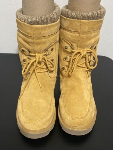 BearPaw Botas Mujer 9 CINNA GAMUZA MIEL OSCURA Cuero Lana Forradas Con Cordones ¡BONITAS!! - Imagen 2 de 12