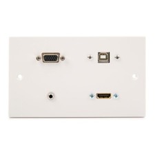 White Double Gang Wall Plate. HDMI, VGA, USB B, 3.5mm